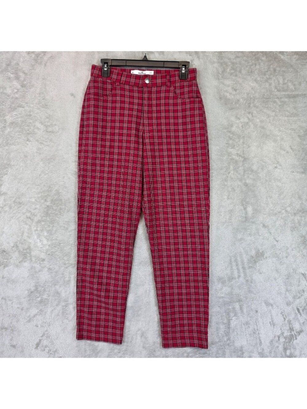 Hollister Ultra High-Rise Pants Womens Size M Red Plaid Twill Tapered Stretch
